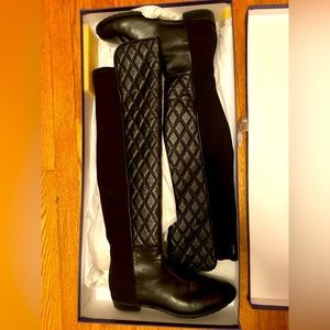 STUART WEITZMAN BLACK QUILTED LEATHER OVER THE KNEE BOOTS NAPPA 8M